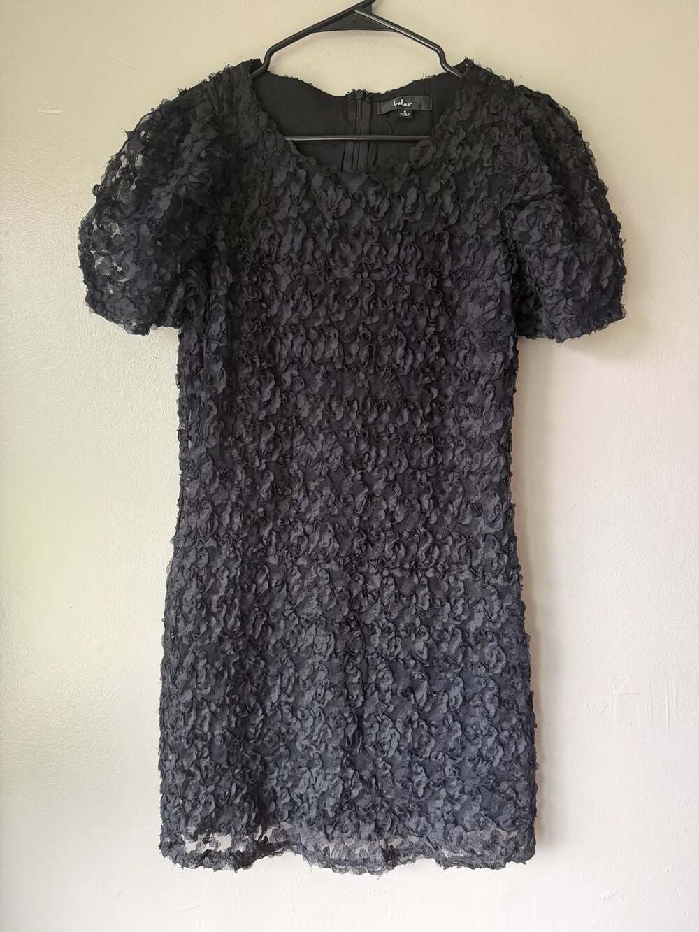 Lulus Black Rosette Textured Puff Sleeve Mini Dress‎ t3